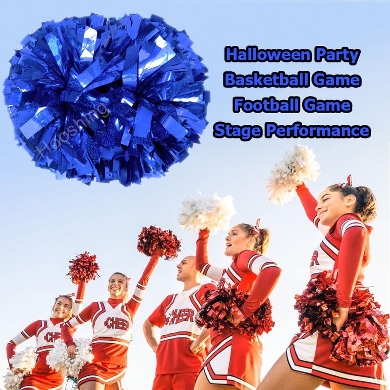 Hooshing 2PCS Blue Pom Poms Cheerleading Holographic Spot Cheer Pompoms with Baton Handle for Team Spirit School Sports Cheering - Image 4